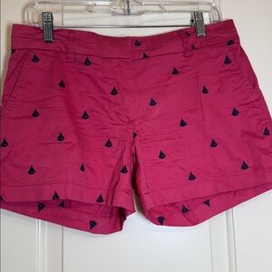British Khaki Pink Sailboat Embroidered Stretch Shorts Preppy Nautical Size 4